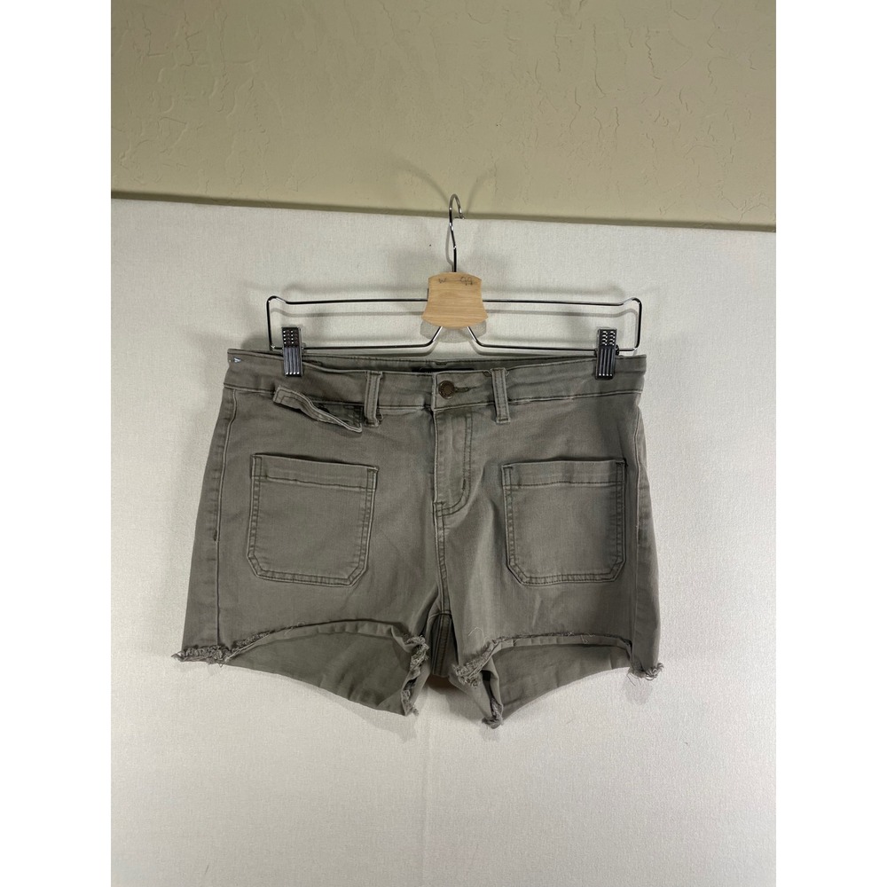 Judy Blue Olive Green Cargo Denim Shorts Raw Hem High Rise Size L Q22 - Picture 2 of 7